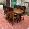 Mẫu bàn ăn hình bầu dục 6 ghế màu óc chó sang trọng