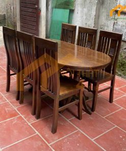 Mẫu bàn ăn hình bầu dục 6 ghế màu óc chó sang trọng