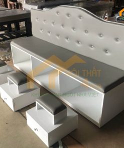 Mẫu bộ ghế làm nail băng dài màu xám