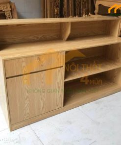 Quầy lễ tân vân gỗ 1m5 viền trắng hiện đại