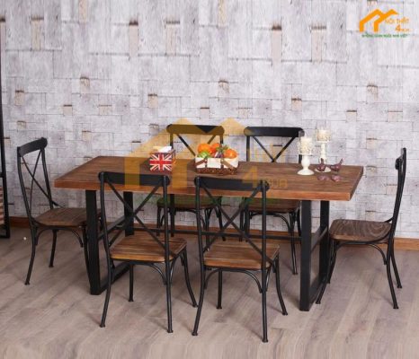 Mẫu bàn ăn chân sắt mặt gỗ hiện đại