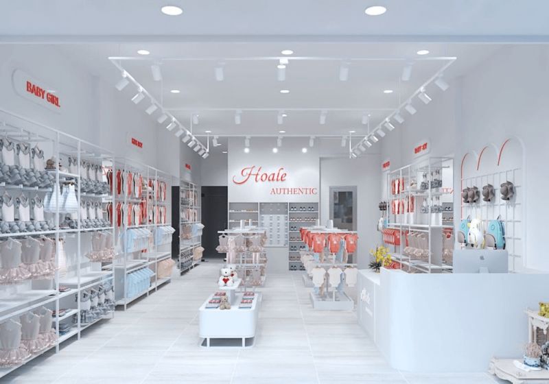 30+ Mẫu thiết kế shop mẹ và bé nhỏ đẹp và ấn tượng 16 Thiết kế shop Mẹ và Bé bán quần áo sơ sinh, giày dép, phụ kiện