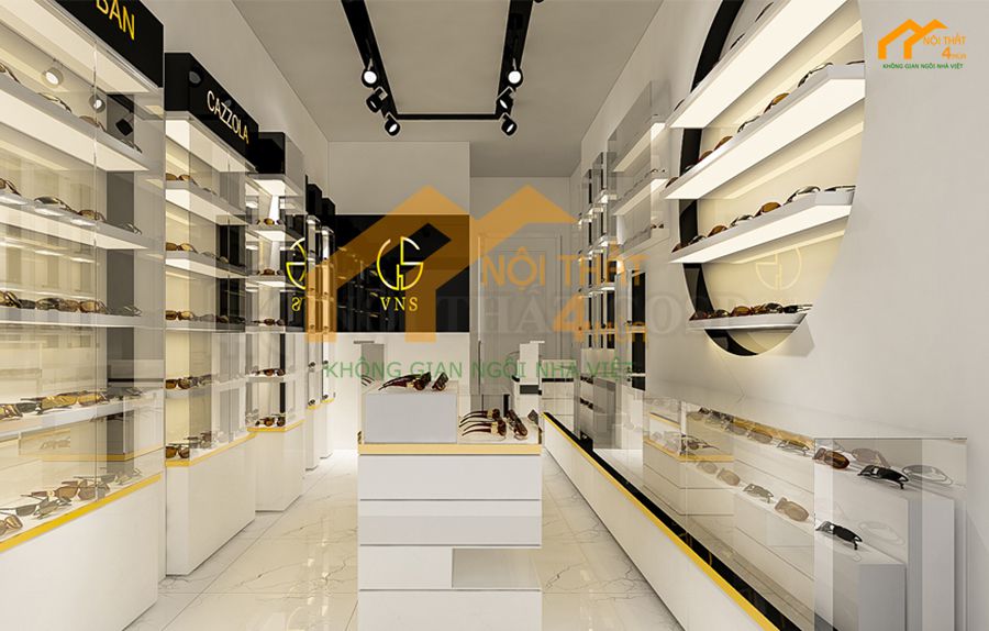 Mẫu thiết kế shop phụ kiện mắt kính trẻ trung, năng động