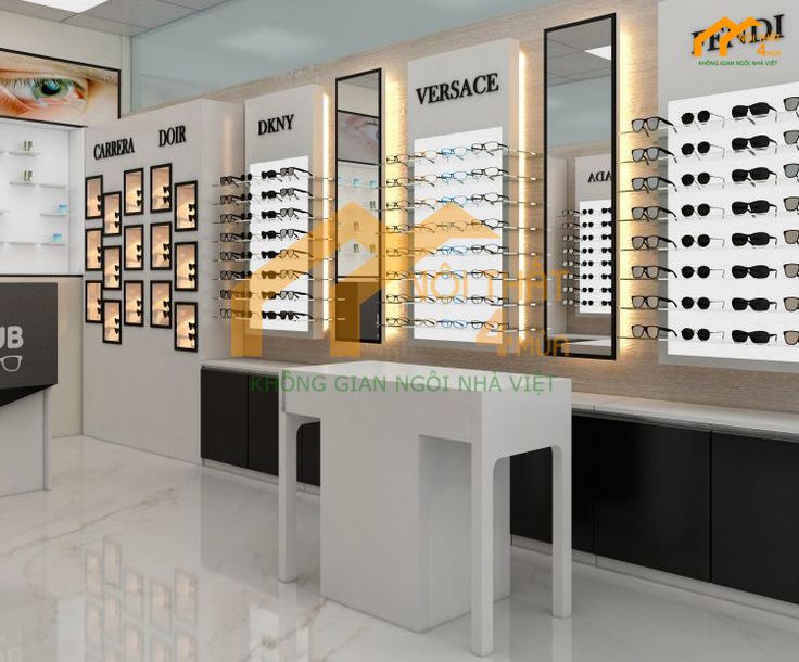 Mẫu thiết kế shop phụ kiện mắt kính trẻ trung, năng động