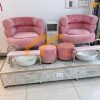 Ghế làm Nail bọc nhung màu hồng nữ tính - GLN36 1 Bộ ghế nail màu hồng nữ tính