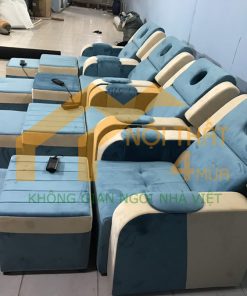 Ghế Massage foot điện bọc nhung 2 màu cao cấp - GMF35 4 Ghế massage foot 2 màu xanh kem