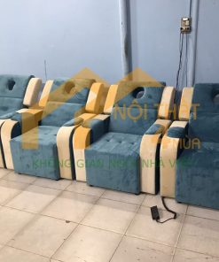 Ghế Massage foot điện bọc nhung 2 màu cao cấp - GMF35 5 Ghế massage foot 2 màu xanh kem