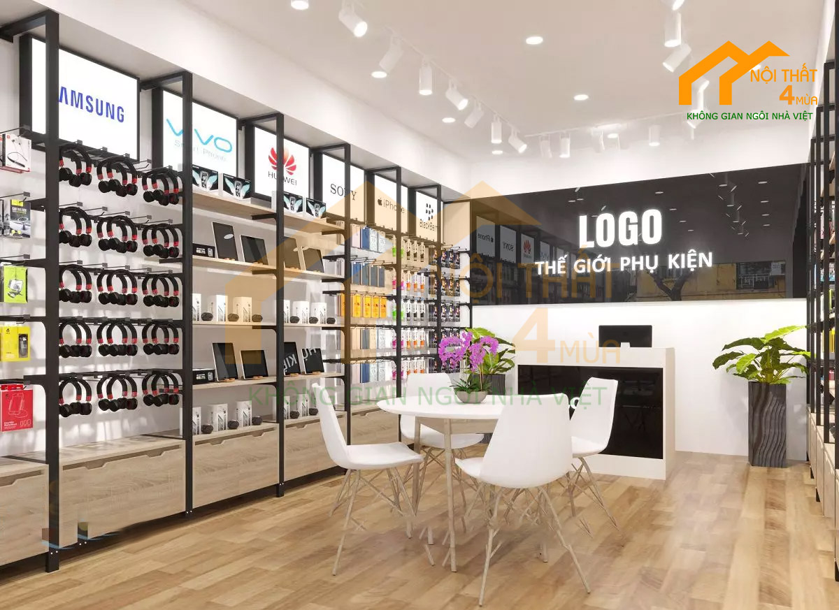 20+ Mẫu thiết kế cửa hàng phụ kiện điện thoại đẹp Hot 2025 6 nội thất shop phụ kiện điện thoại hiện đại