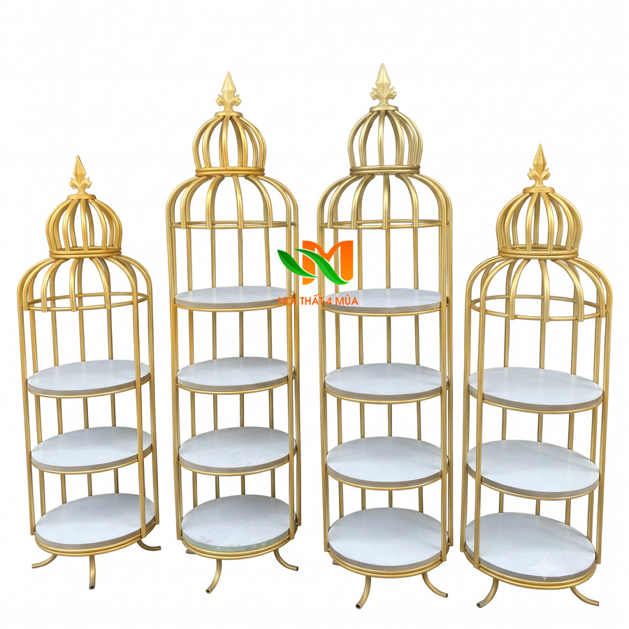 Kệ trưng bày hình lồng chim 3 tầng – KLC01 Kệ trưng bày sắt mỹ nghệ lồng chim