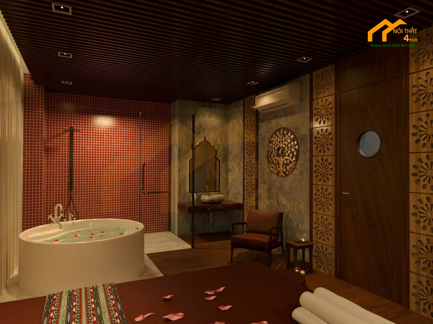 thiết kế phòng massage xông hơi phong cách Ấn
