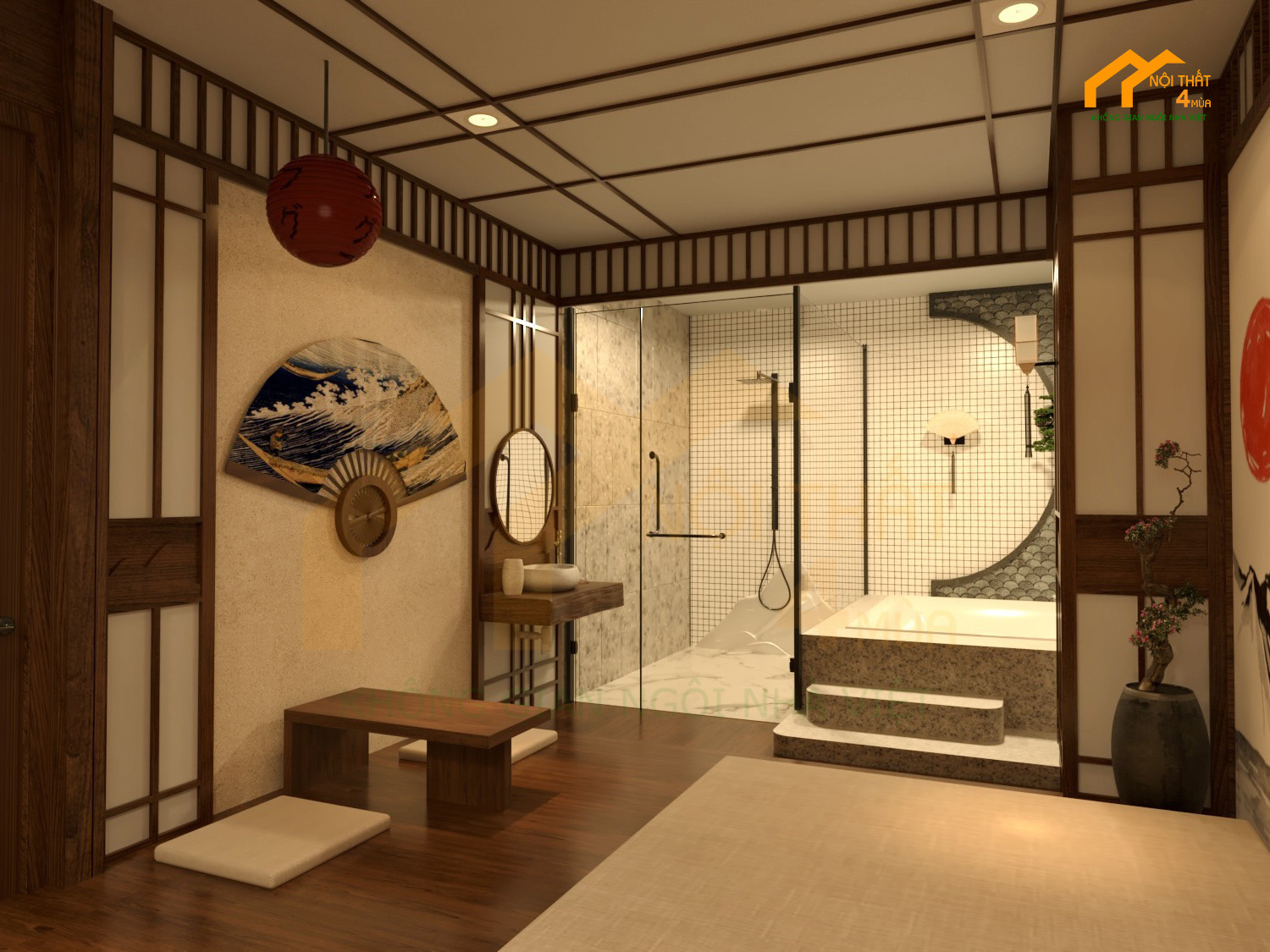 thiết kế phòng massage xông hơi phong cách Nhật