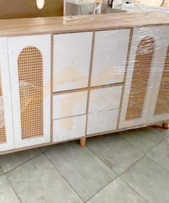 Tủ nail decor dan mây tre hiện đại TKN02