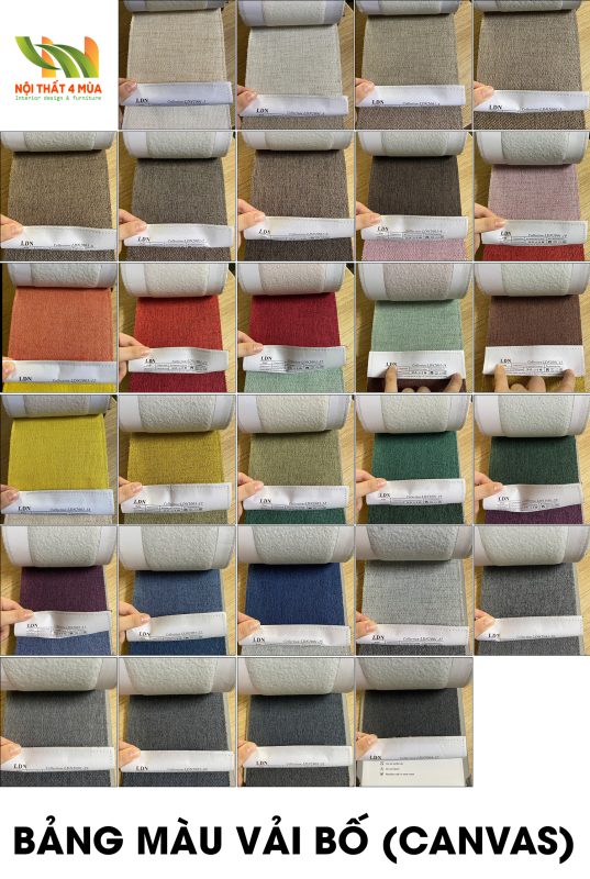 Mẫu vải bố là gì? Ưu và nhược điểm bạn cần biết 1 Bảng màu vải bố (canvas) tại Nội Thất 4 Mùa