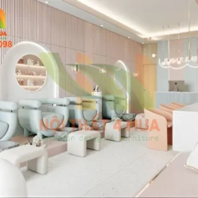 Hình ảnh bọc ghế sofa spa sang trọng, tone màu trắng tinh tế