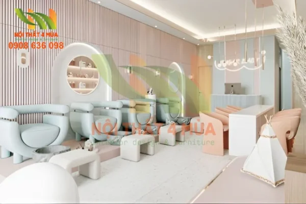 Hình ảnh bọc ghế sofa spa sang trọng, tone màu trắng tinh tế